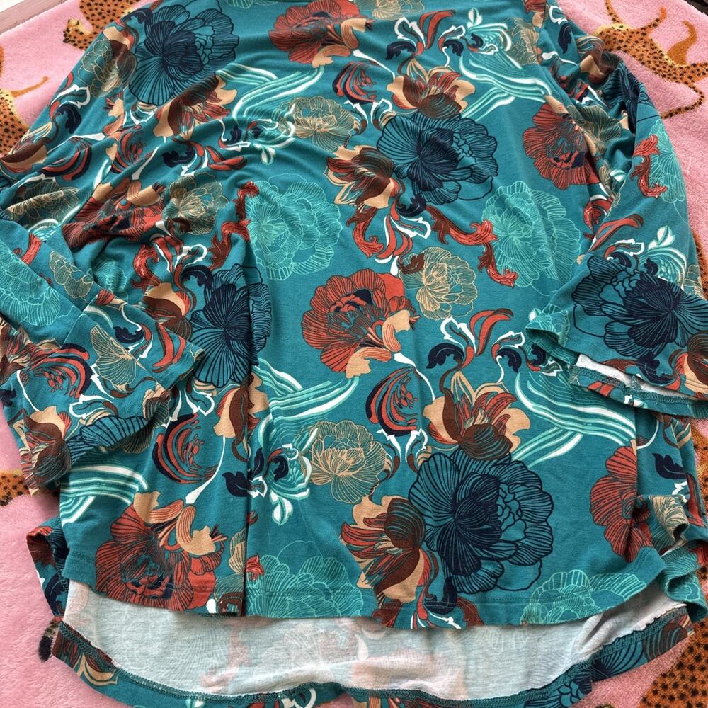 Women’s Ruby Red Plus 2XL Teal Flower Shirt Boho Loose Fit - Picture 8 of 9
